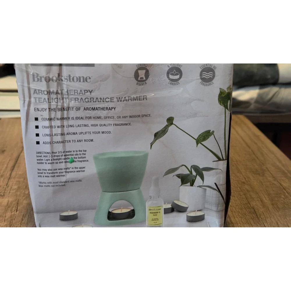 Brookstone Aromatherapy Tealight Fragrance Warmer 2-Pack Rosemary Yuzu Ceramic